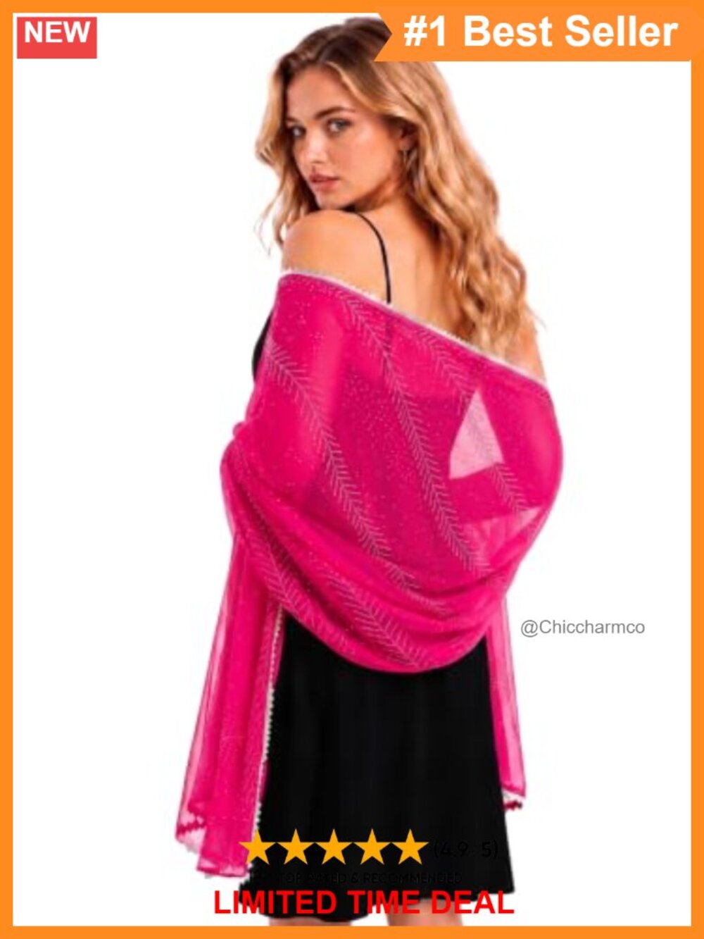 Sheer Chiffon Dupatta Scarf with Glitter Dots Picot Lace Edge for Salwar Kameez